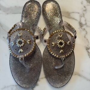 Jack Rogers Clear Glitter Sandals with Gold Accents